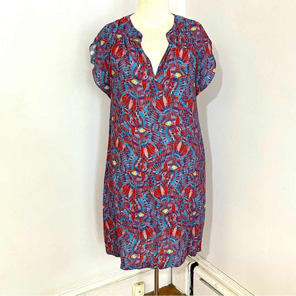 Anthroplogie The Korner S/M Abstract Ruffle Short Sleeve Sheath Dress